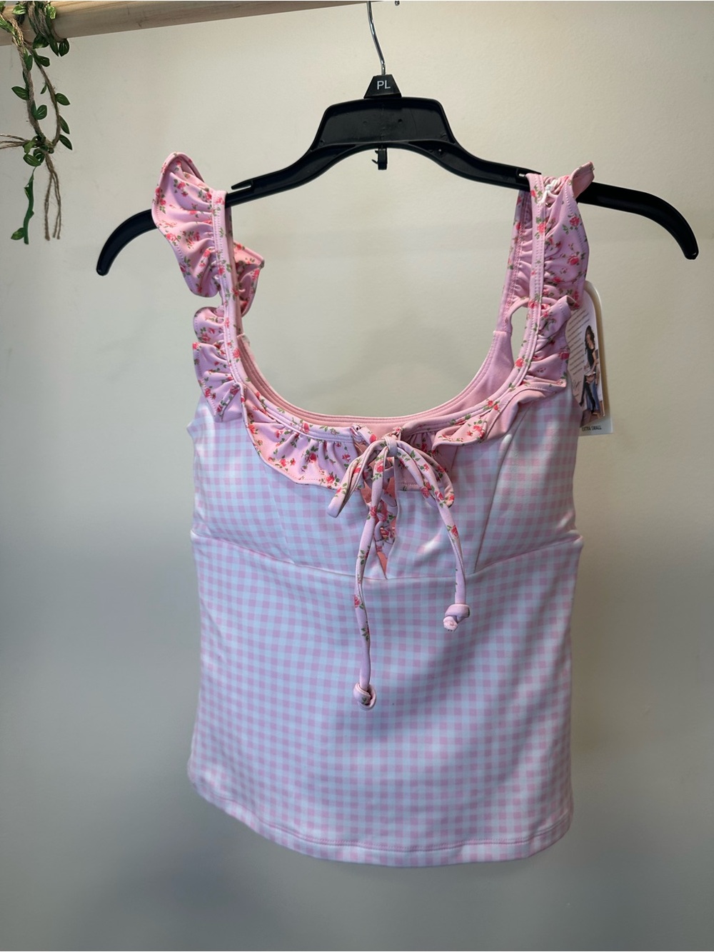 Women’s XS | Blogilates Target Pink Gingham Ruffle Lace Up Tank Top